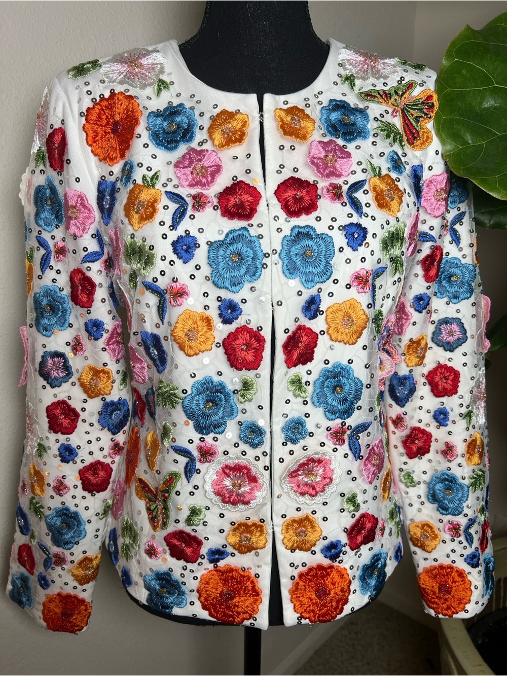 Boston Proper Women’s Embroidered Sequin Floral Butterfly Blazer Jacket Size 8 - Picture 14 of 16